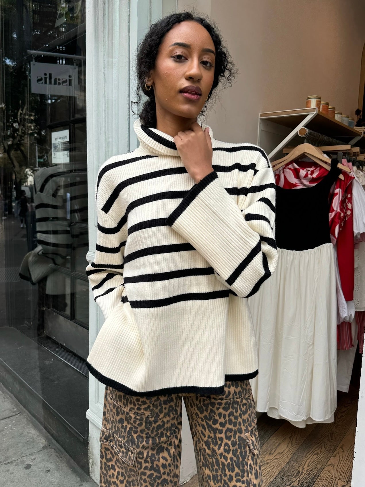 Maisy Stripped Turtleneck Sweater in Ivory