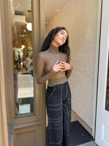 Zuna Mesh Turtleneck in Olive