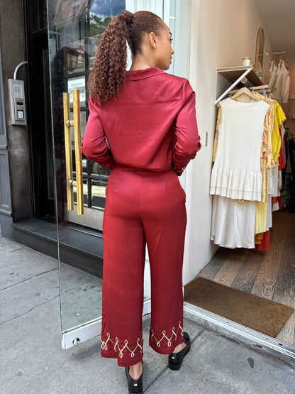 Romina Embroidered Trousers in Merlot Cygnus and Lyra