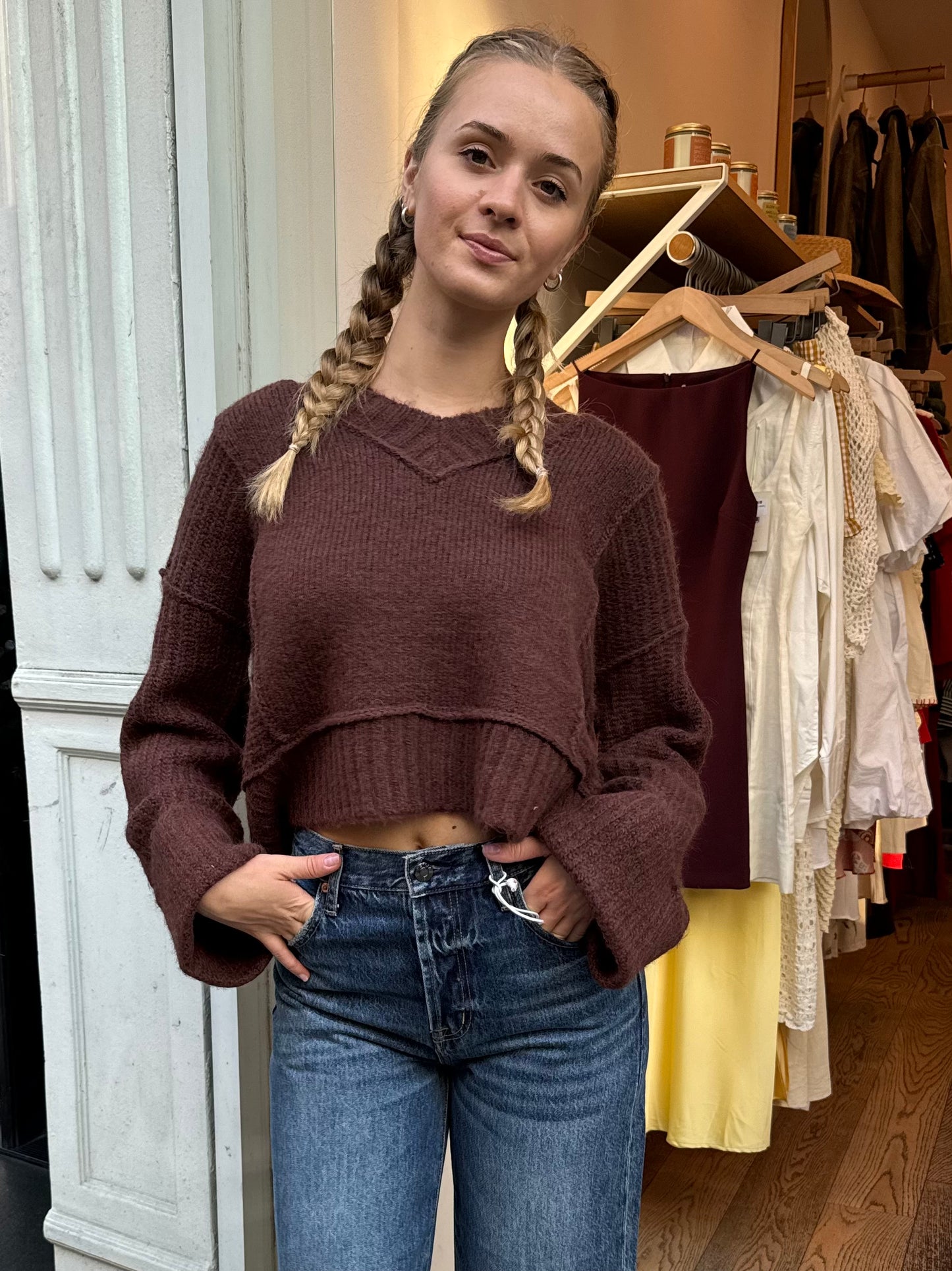 Joy Cropped Boxy Sweater in Dark Roast