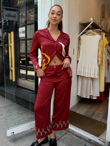 Romina Embroidered Trousers in Merlot Cygnus and Lyra