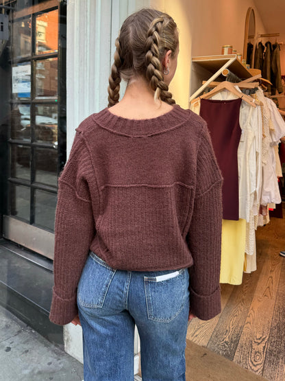 Joy Cropped Boxy Sweater in Dark Roast