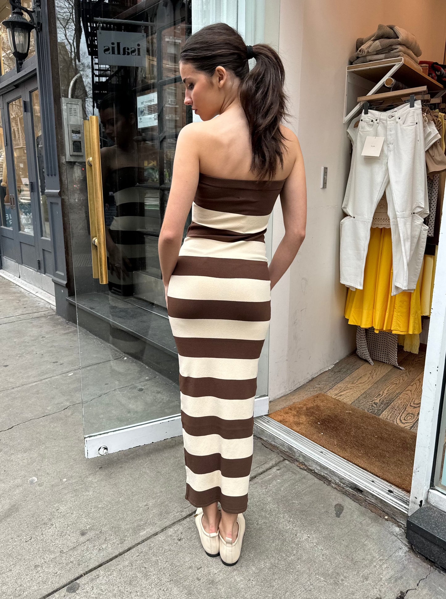 Theo Strapless Dress in Chocolate Cream