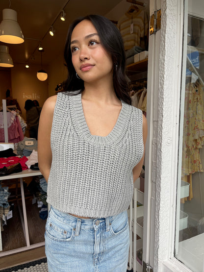 Cora Knit Crop Top in Light Grey