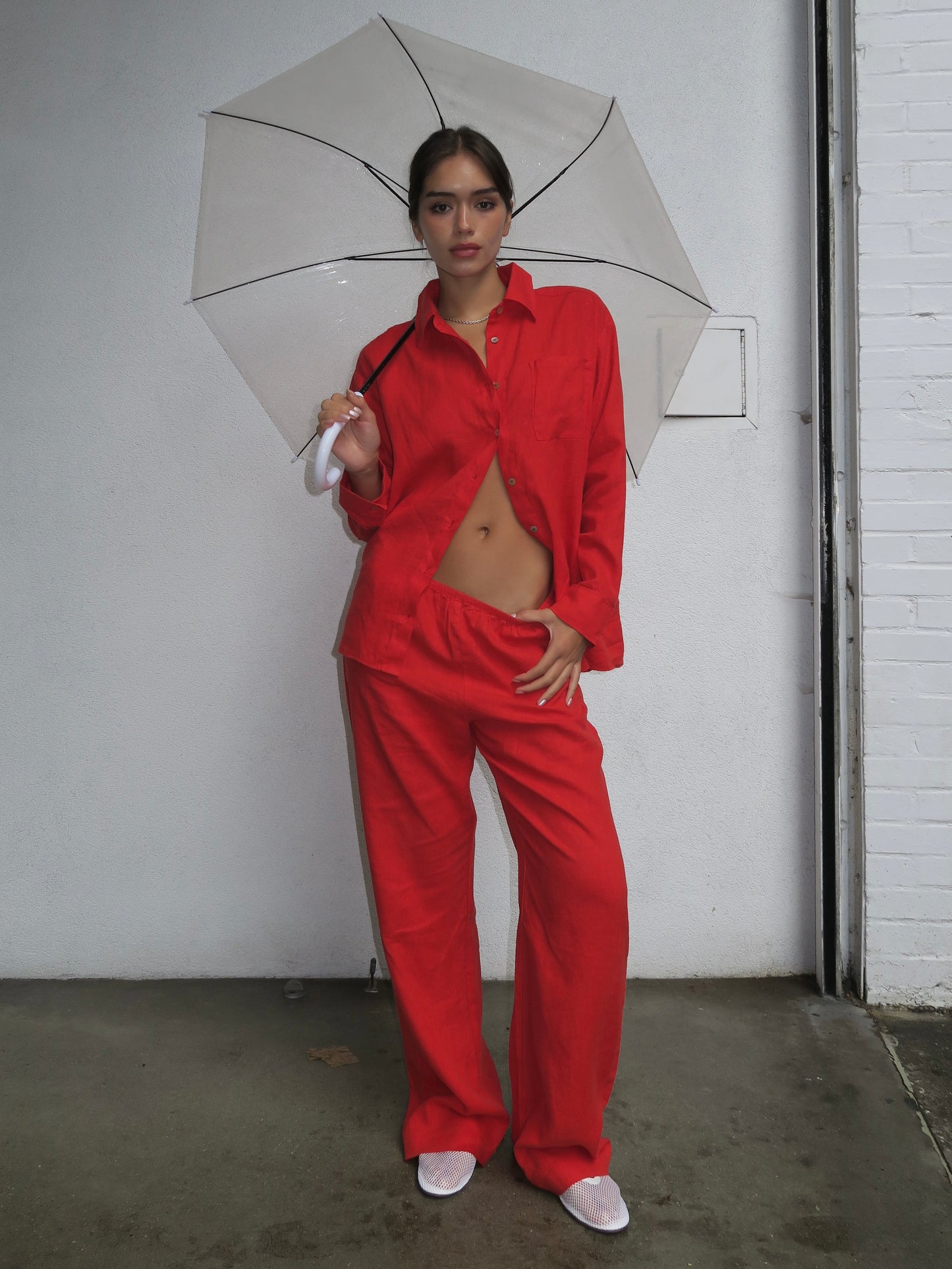 The Linen Simple Pant in Tomato