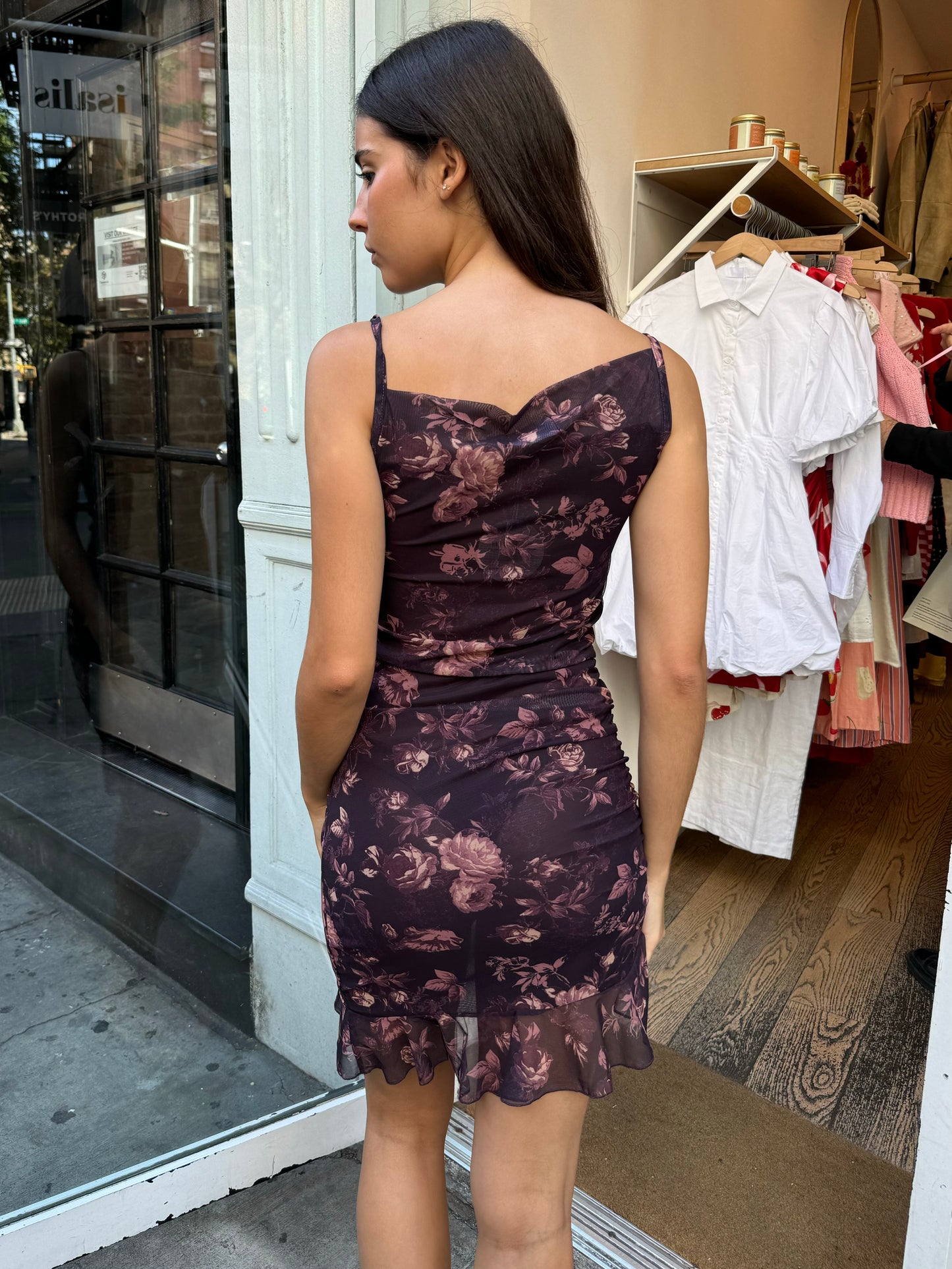 Auburn Mesh Mini Dress in Purple Floral