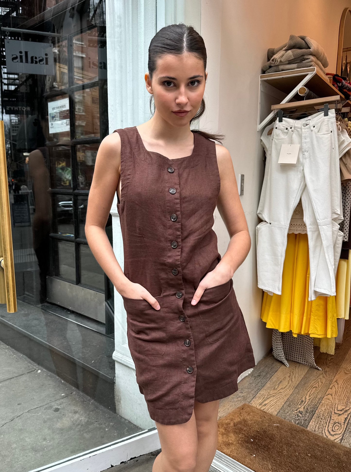 Emma Button Down Mini in Chocolate