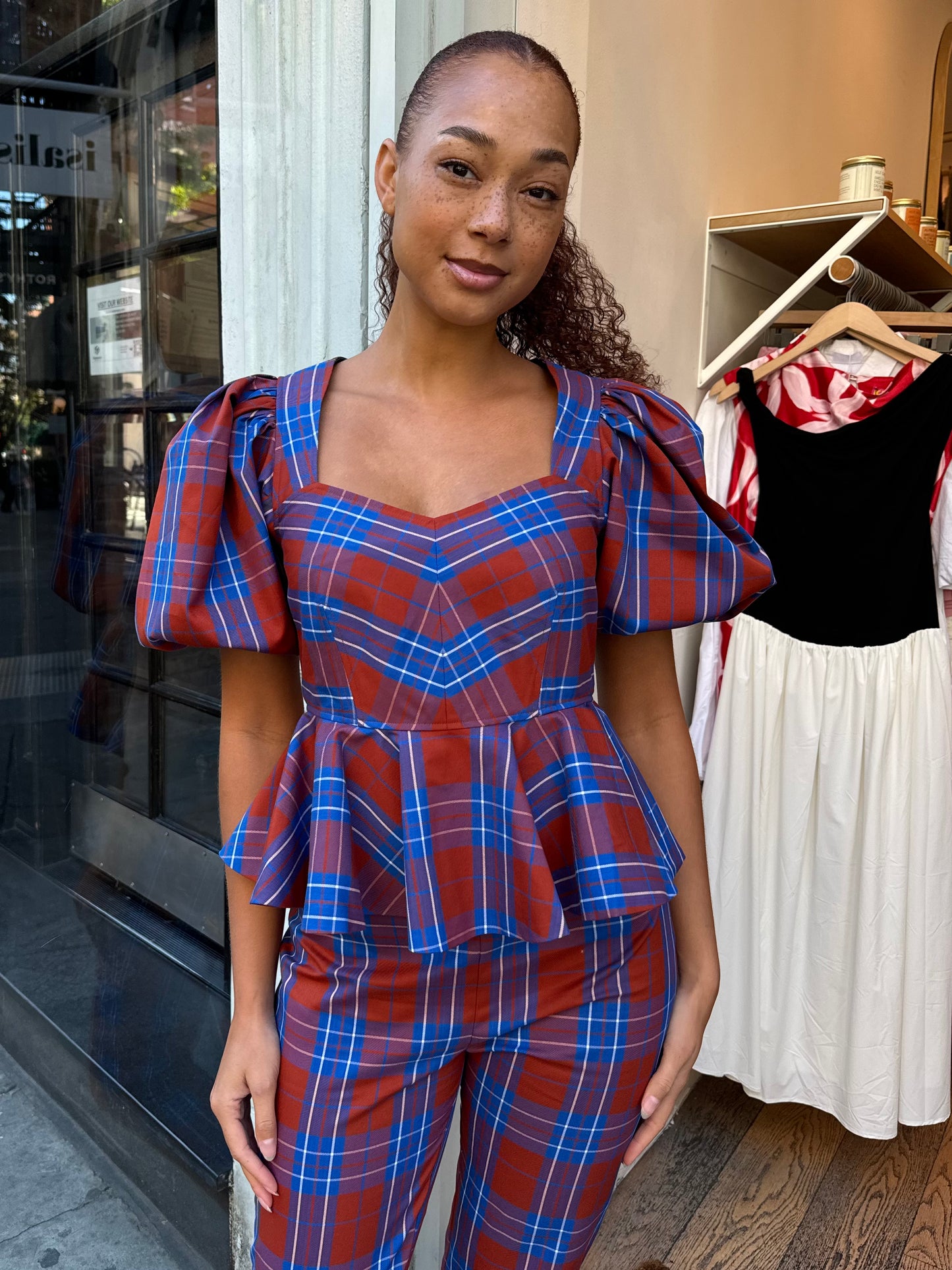 Kaia Top in Red Blue Plaid