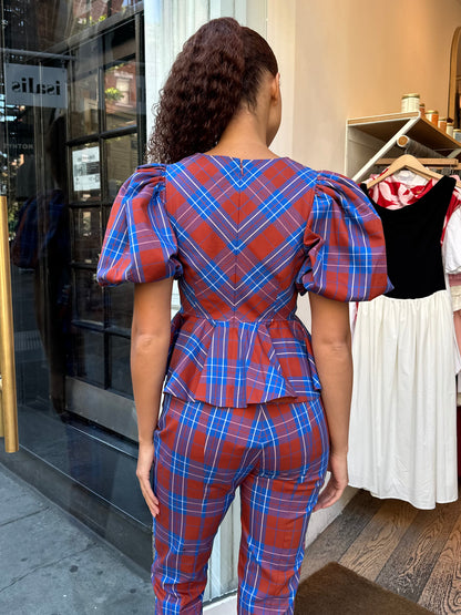 Kaia Top in Red Blue Plaid