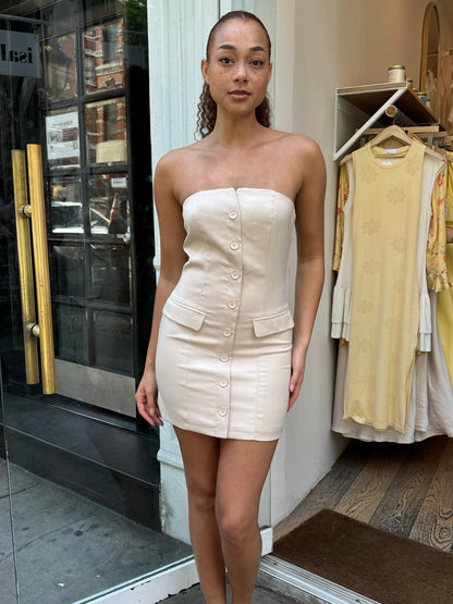 Micah Button Mini Dress in Taupe