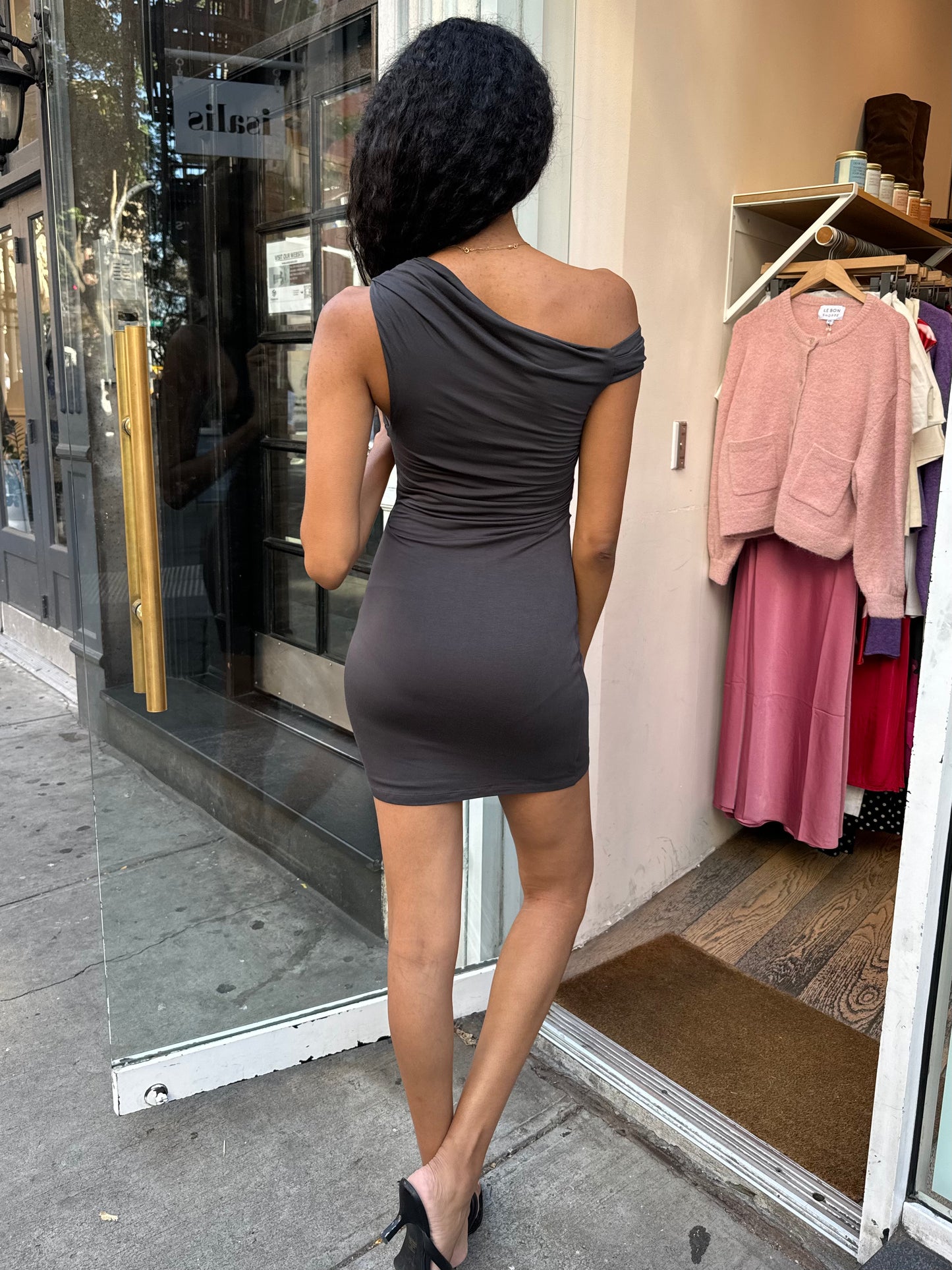 Clement Asym Mini Dress in Charcoal