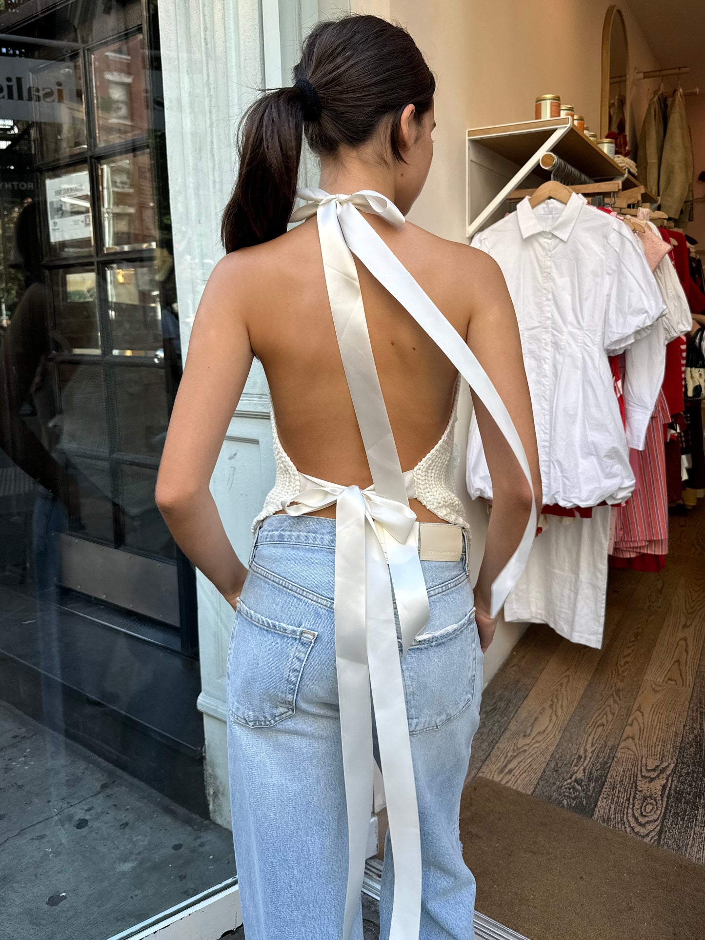 Kyla Backless Top in Flower Ivory