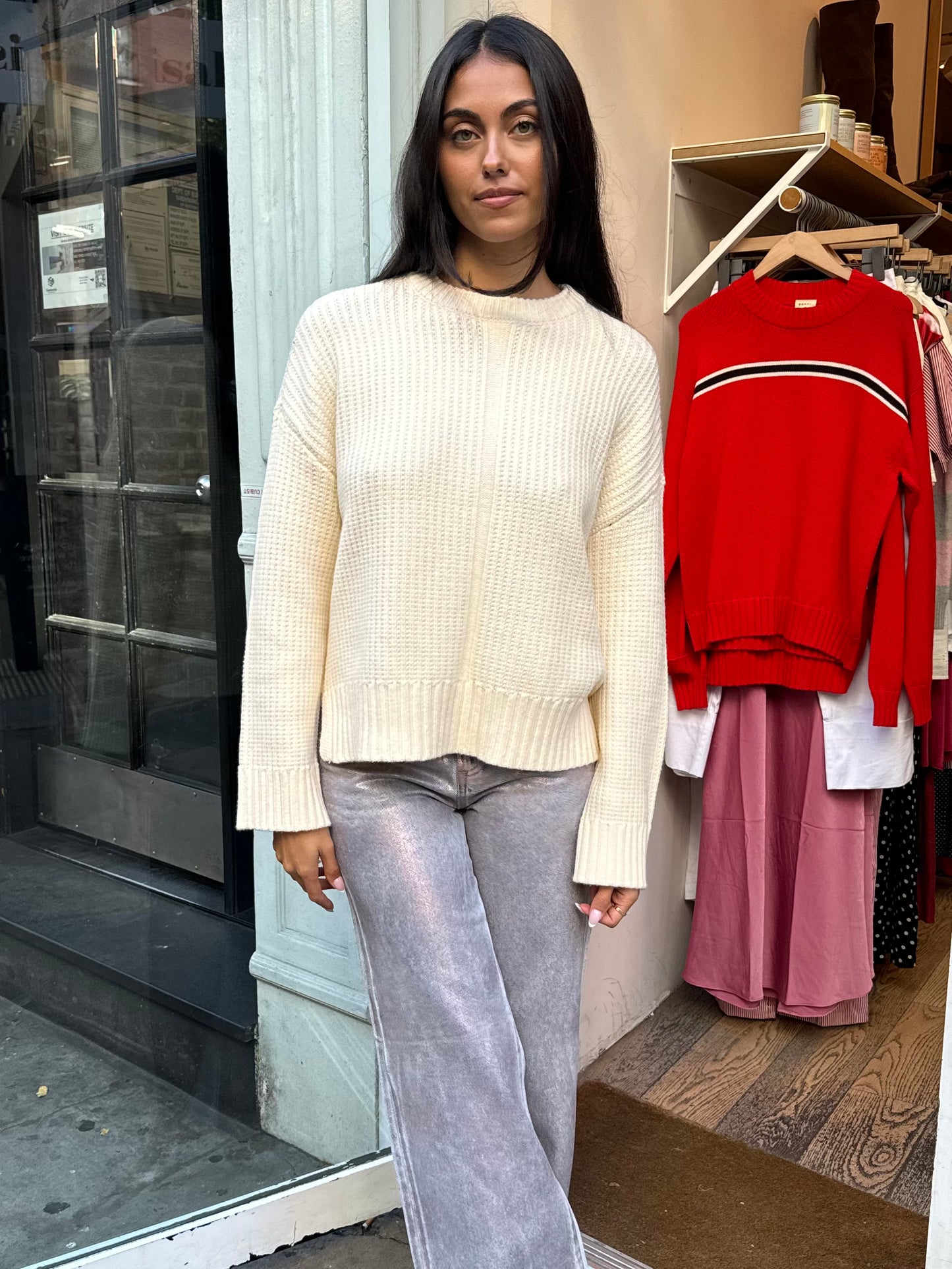 Leigh Textured Crewneck Sweater in Ivory