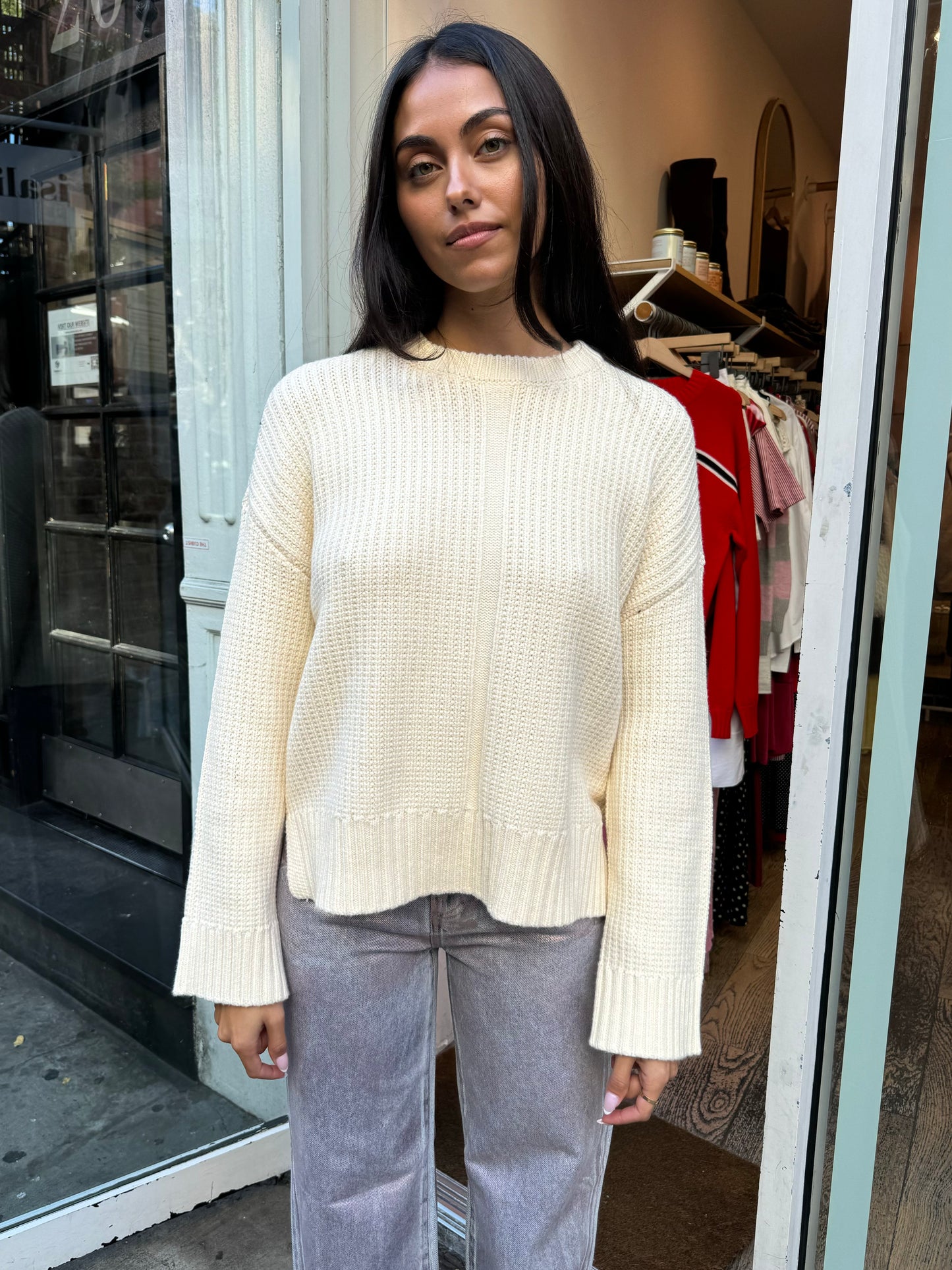 Leigh Textured Crewneck Sweater in Ivory