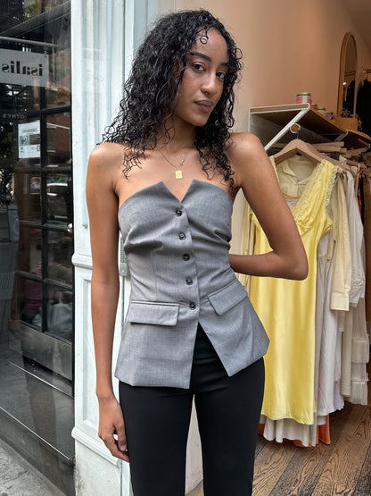 Astoria Strapless Button Up Top in Grey