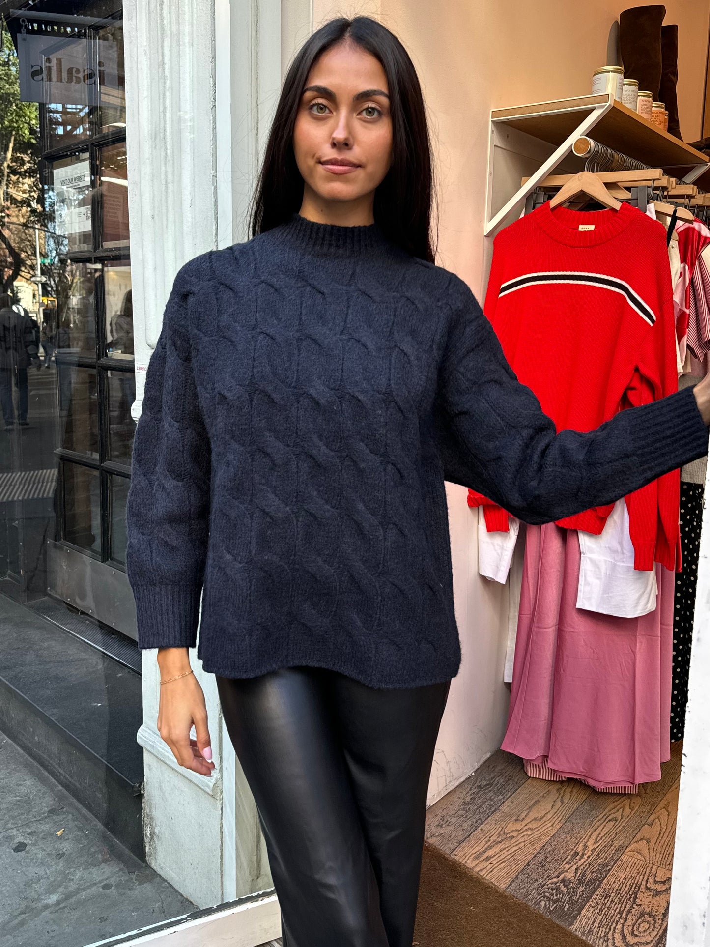 Bradley Cable Knit Sweater in Navy