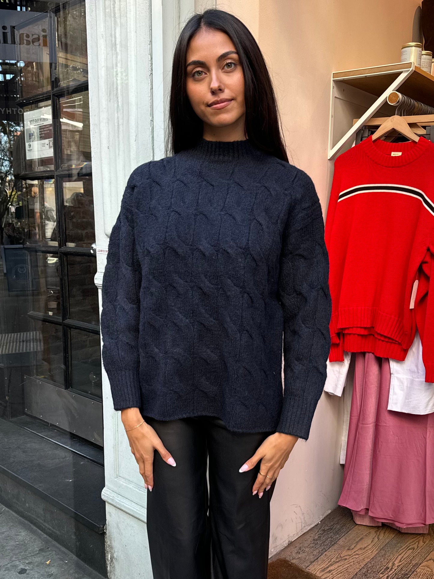 Bradley Cable Knit Sweater in Navy