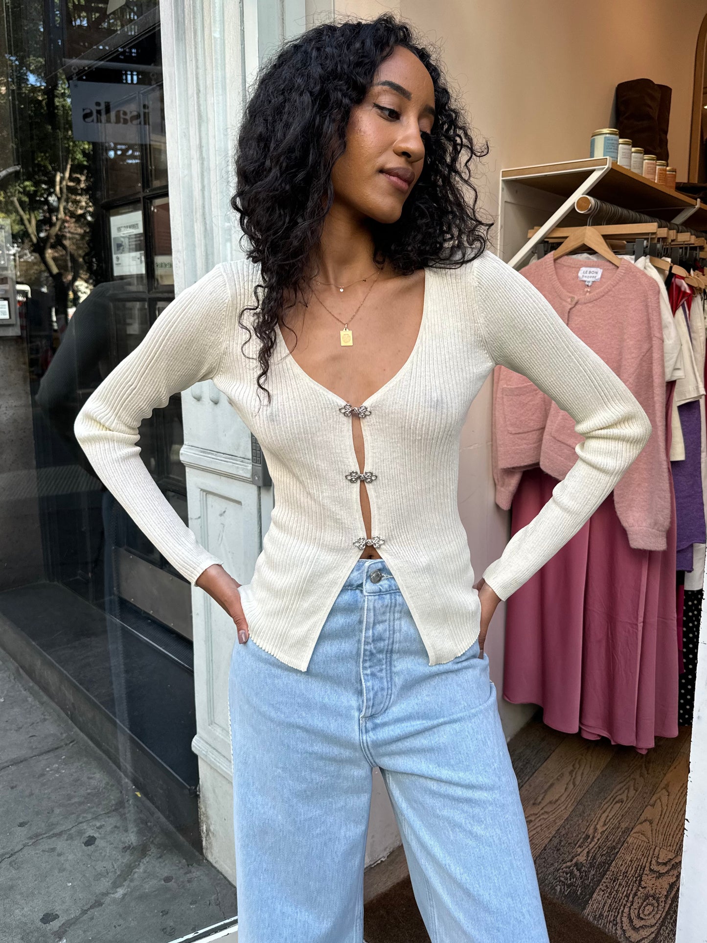 Shelby Clasp Cardigan in Ivory