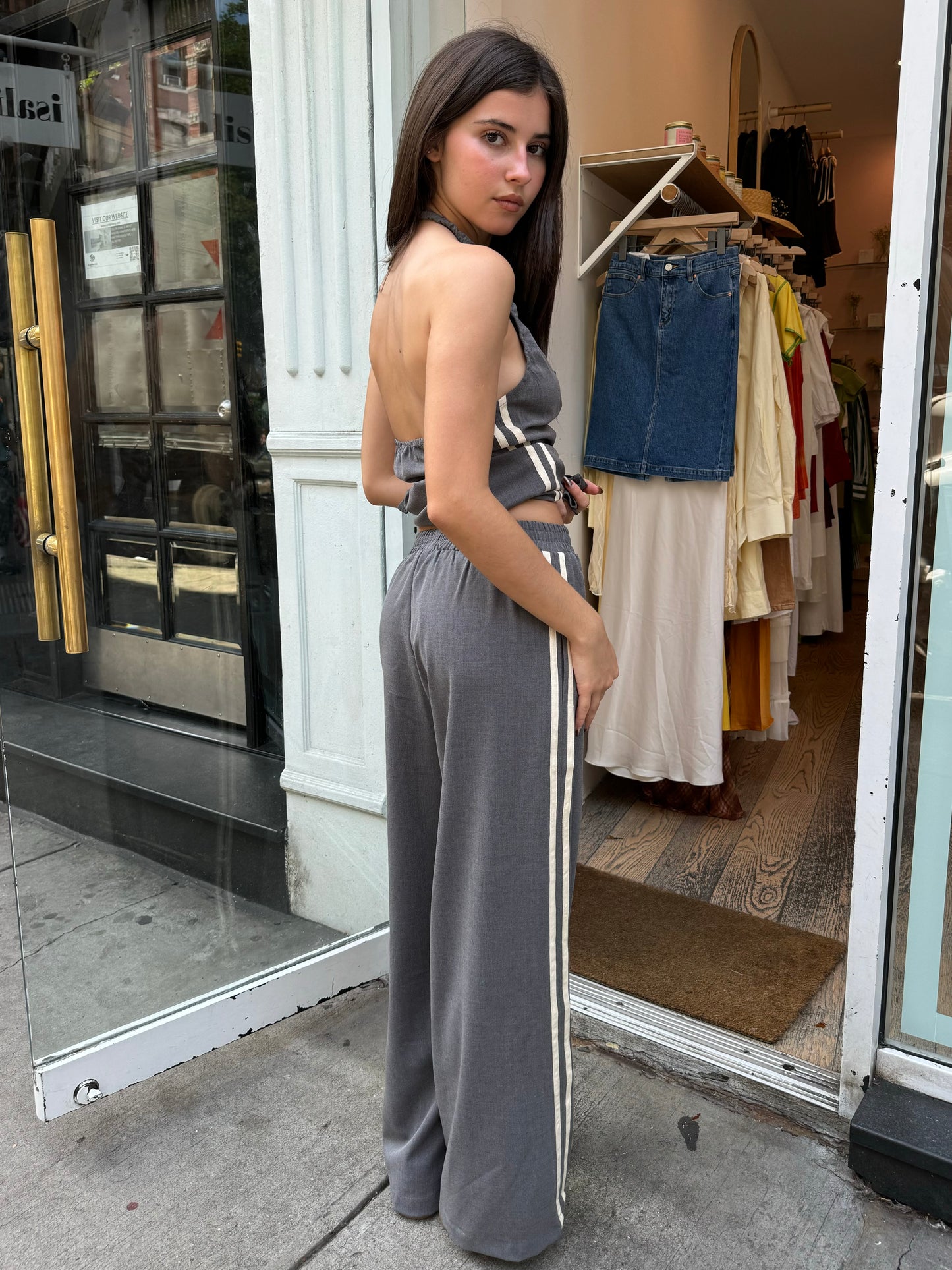 Soma Wide Leg Track Pants in Grey