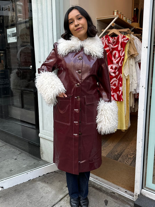 Simone Chocolate Vinyl Coat in Oxblood