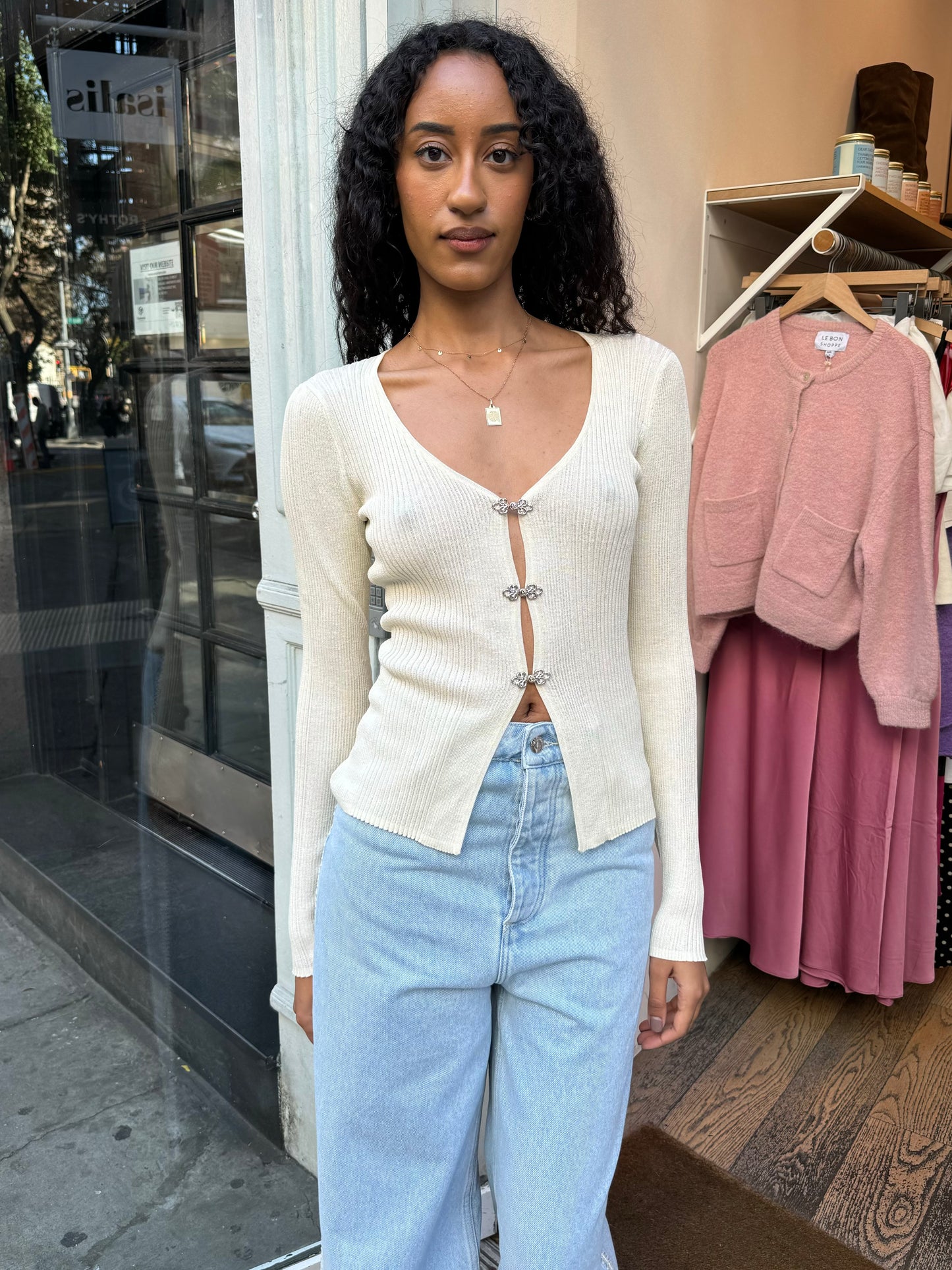 Shelby Clasp Cardigan in Ivory