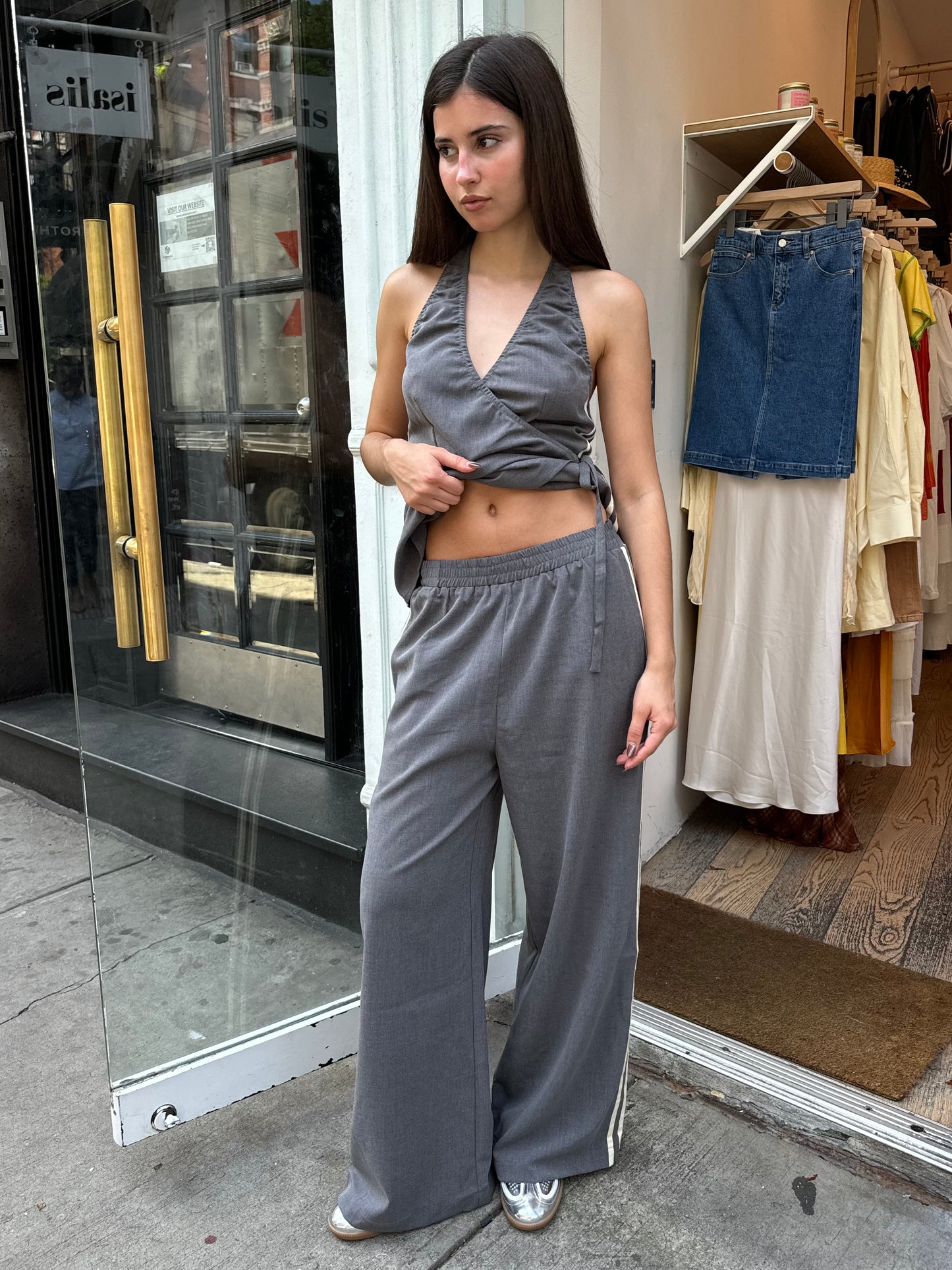 Soma Wide Leg Track Pants in Grey