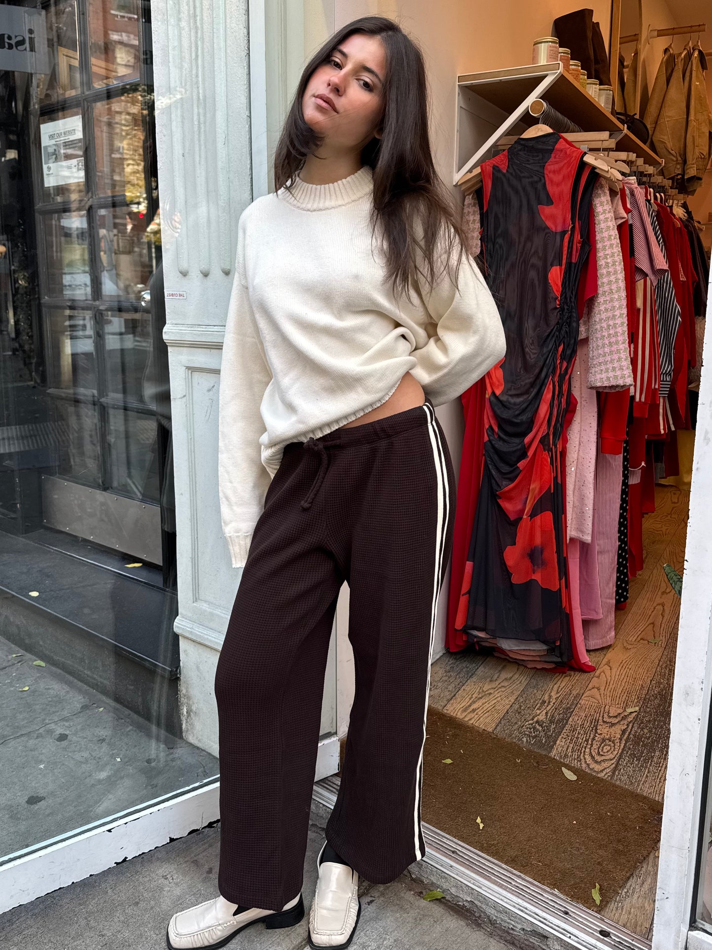 Thermal Crop Stripe Pant in Espresso