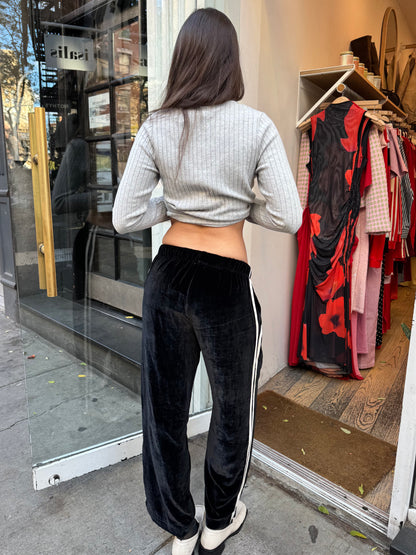 Velvet Stripe Crop Pant in Jet