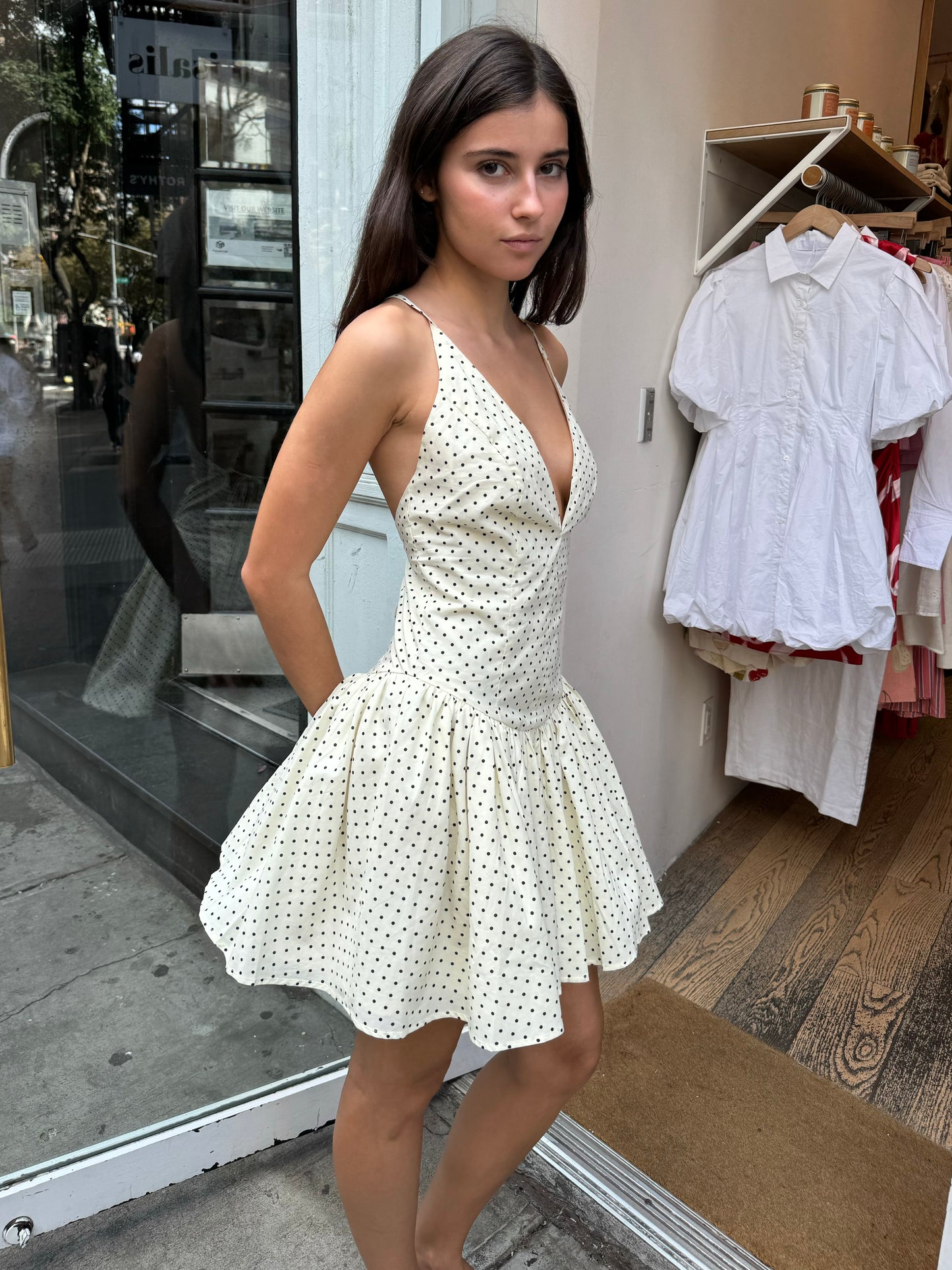 Jianna Mini Polka Dot Dress in White