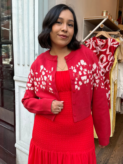 Ginnie Knit Cardigan in Red Floral