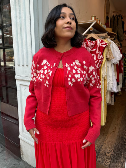 Ginnie Knit Cardigan in Red Floral