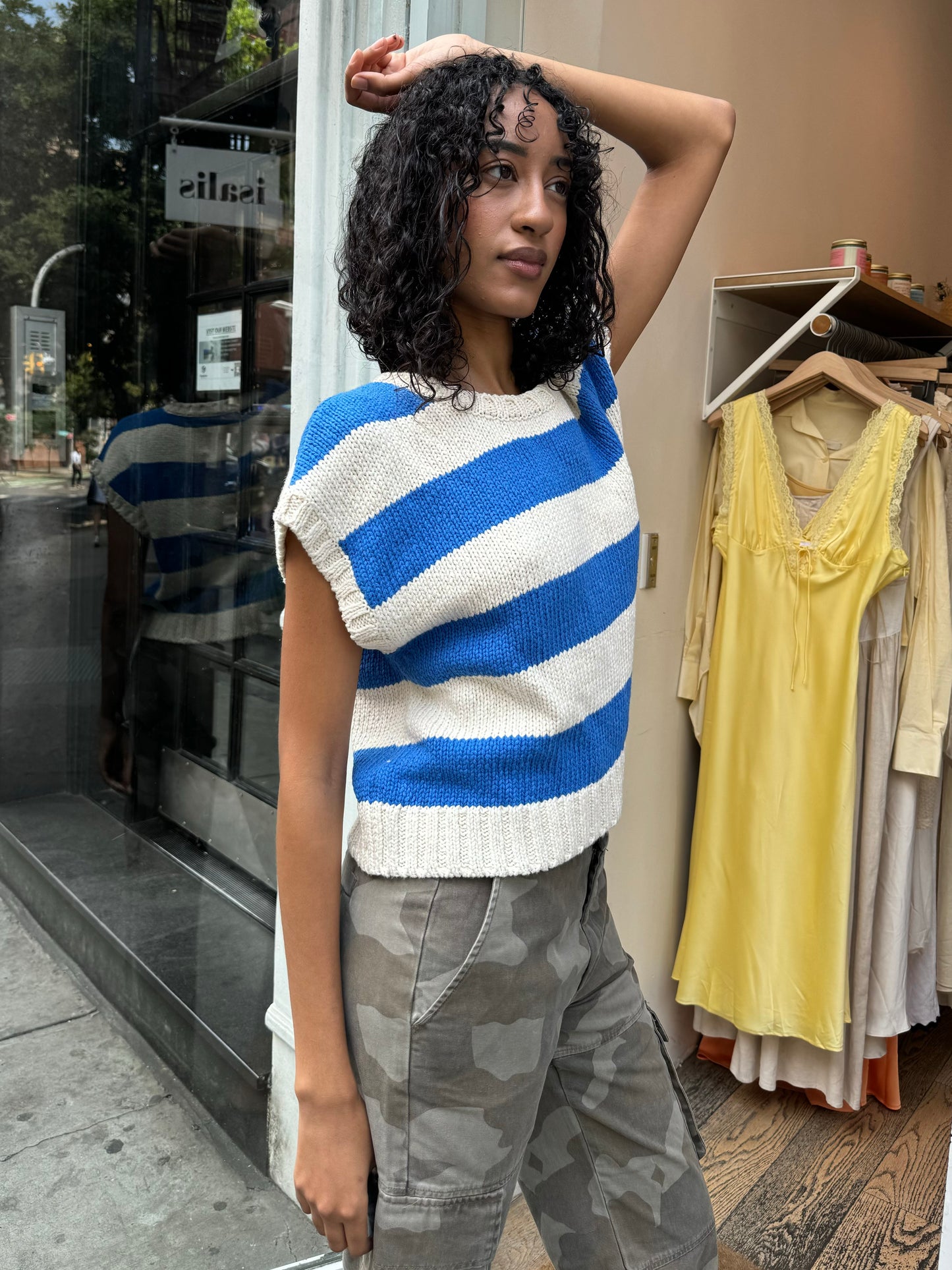 Pierre Cotton Sweater Top in French Blue Stripe