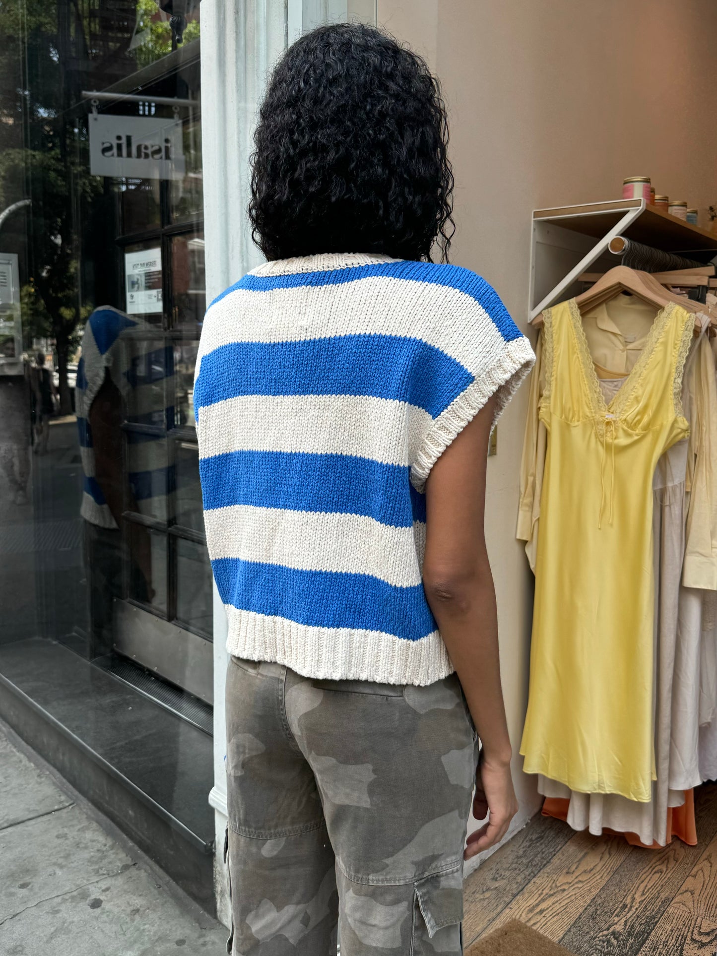 Pierre Cotton Sweater Top in French Blue Stripe