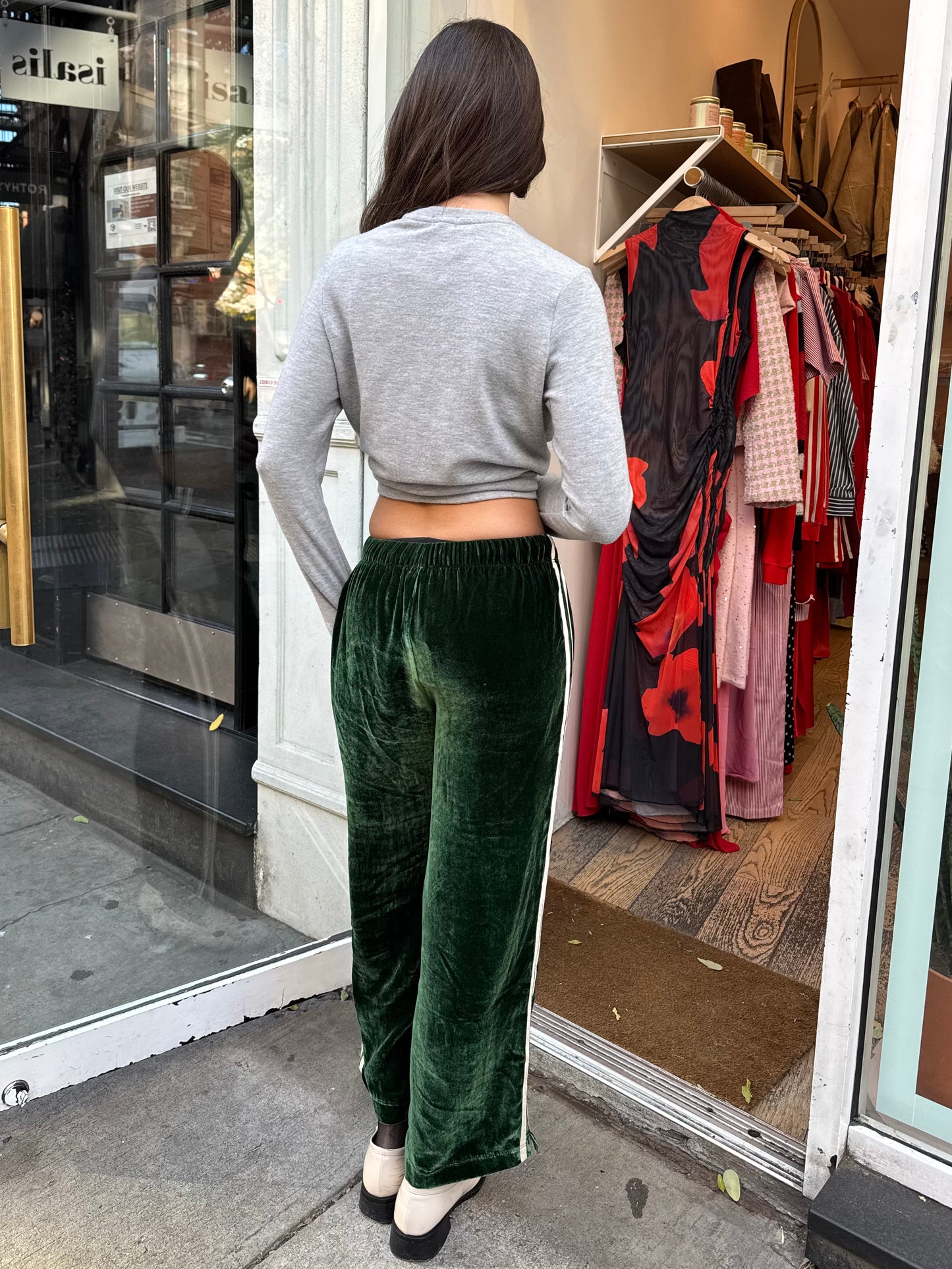 Velvet Stripe Crop Pant in Broccolini