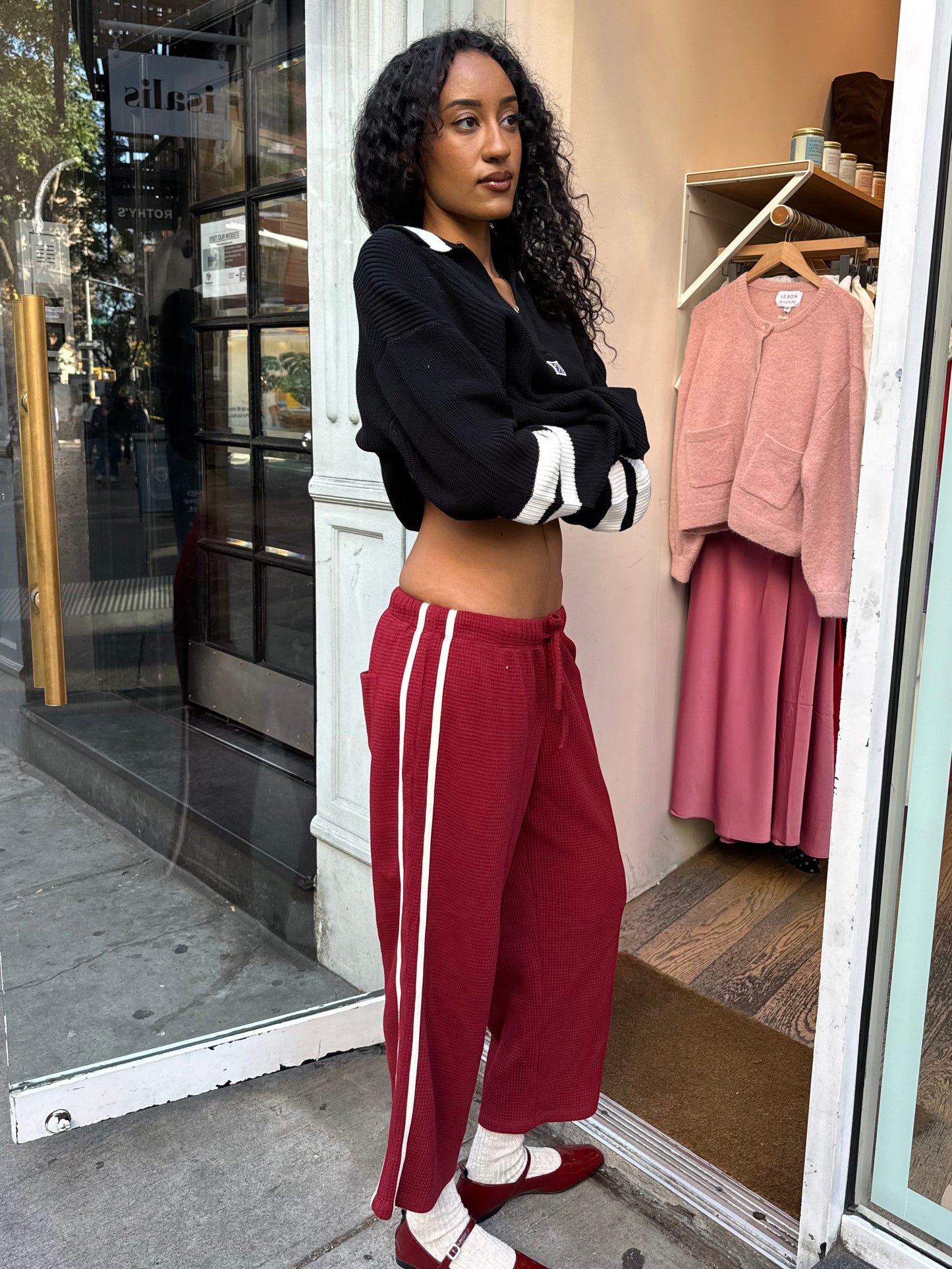 Shea Waffle Pants in Maroon