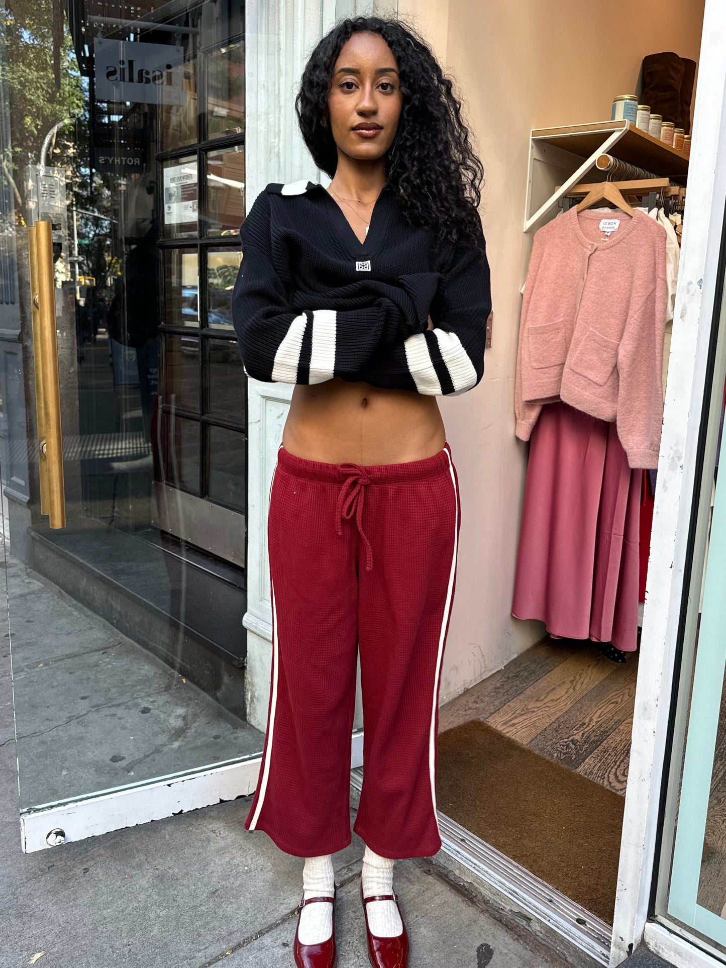 Shea Waffle Pants in Maroon