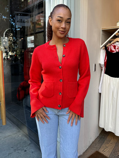 Dani Cinched Waist Cardigan in Rouge