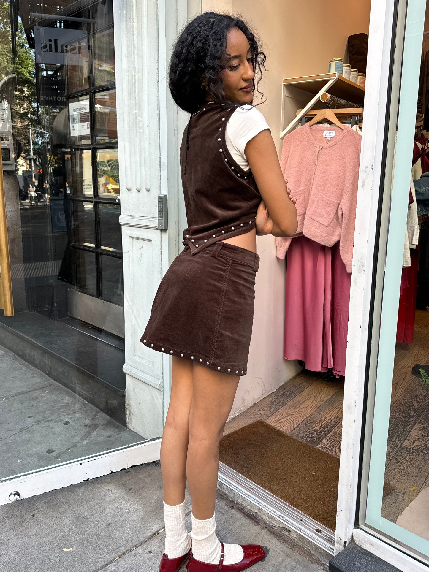 Ron Skirt in Brown Suede