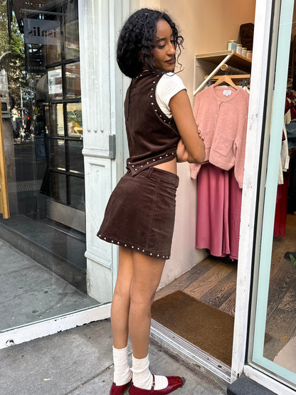 Ron Skirt in Brown Suede