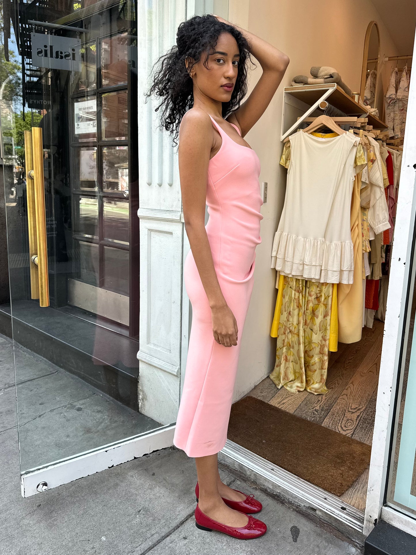 Karina Tuck Midi Dress in Guava