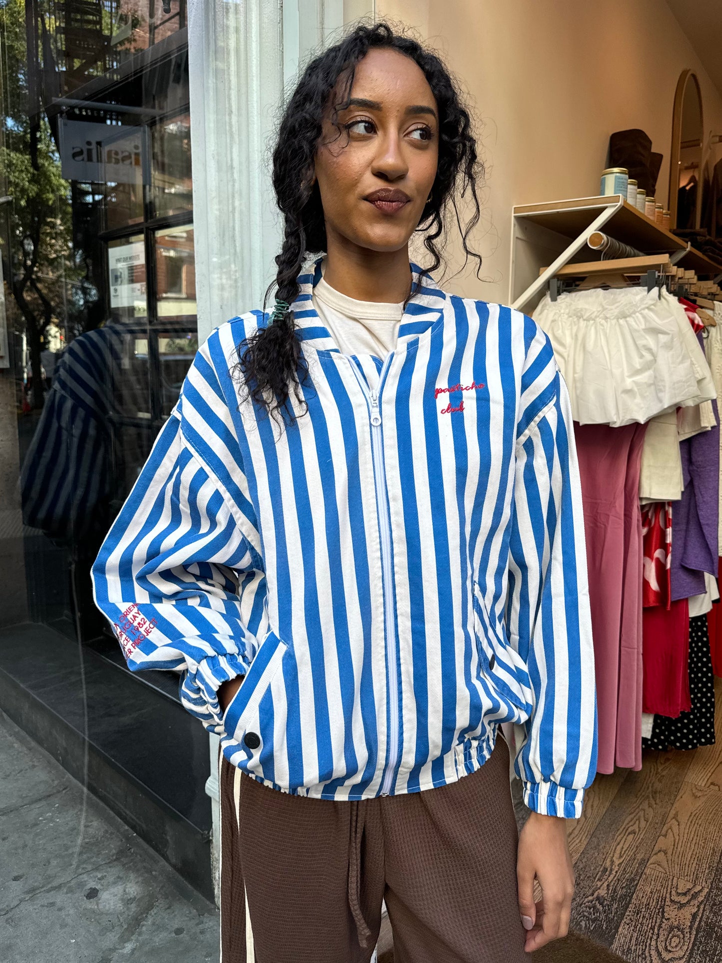 Striped Bomber in Blue & White Stripes