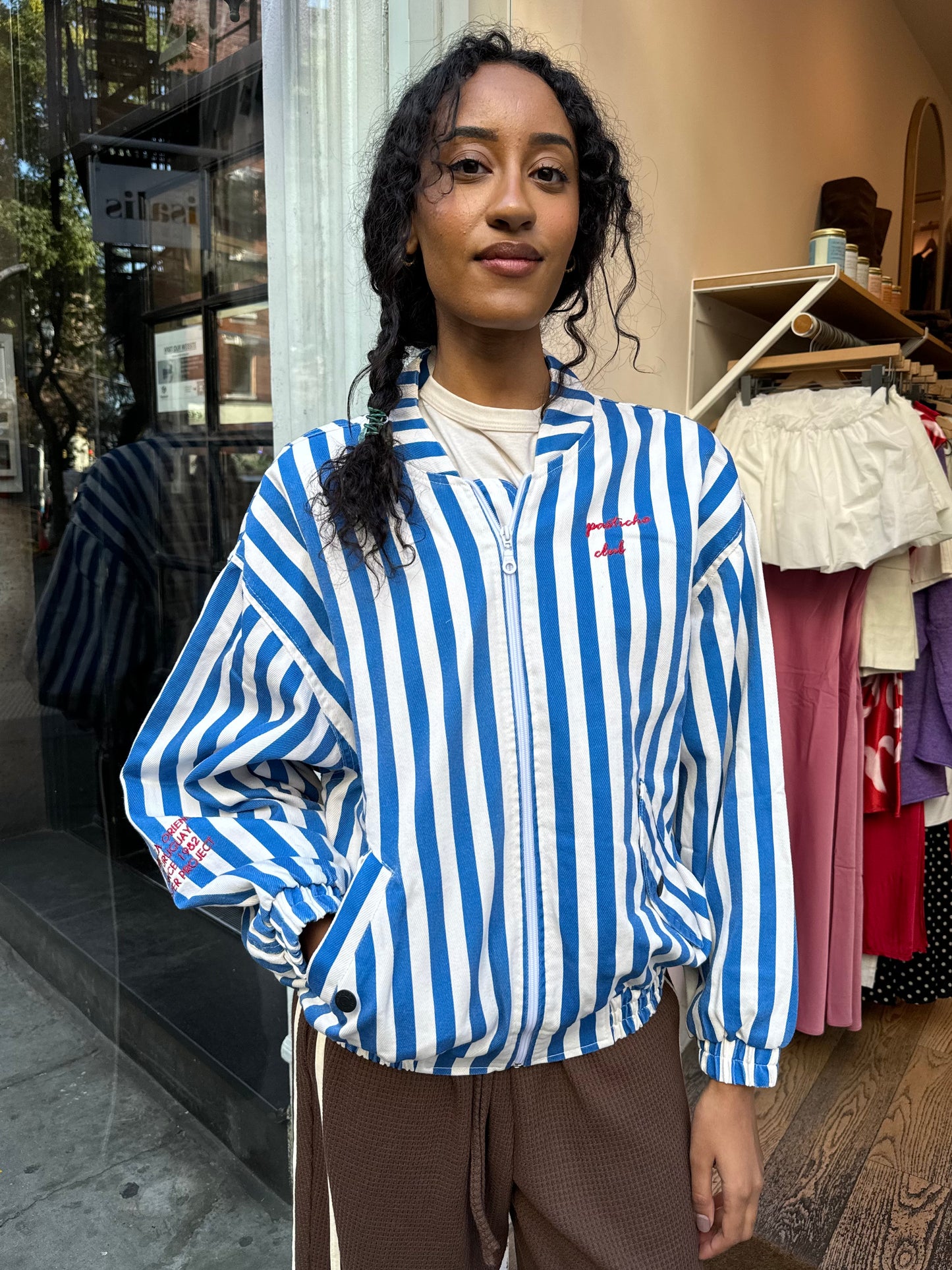 Striped Bomber in Blue & White Stripes