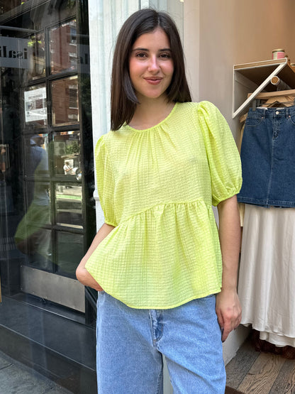 Muffy Blouse in Checked Lime