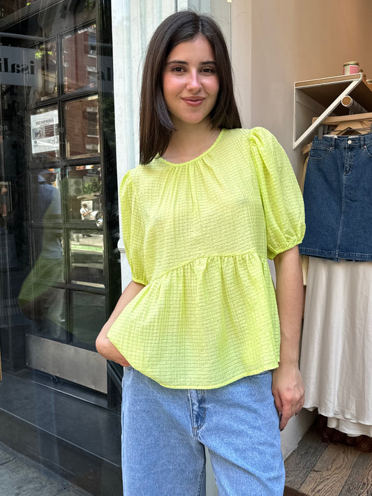 Muffy Blouse in Checked Lime