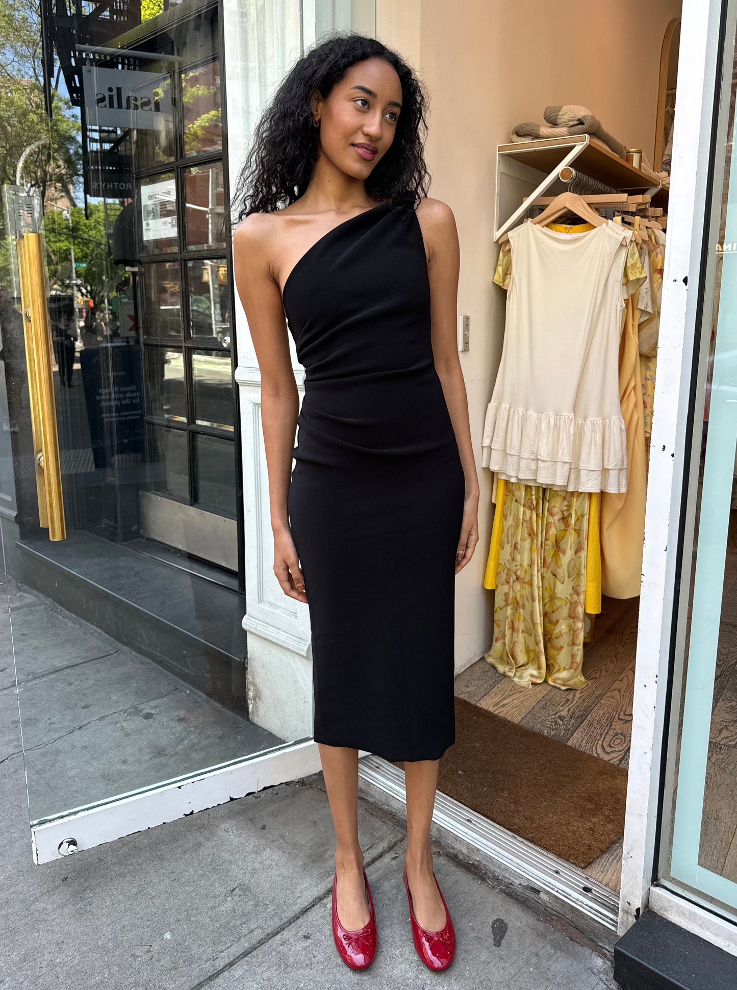 Elea Asym Midi Dress in Black