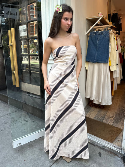 Romani Strapless Dress in Taupe Stripe