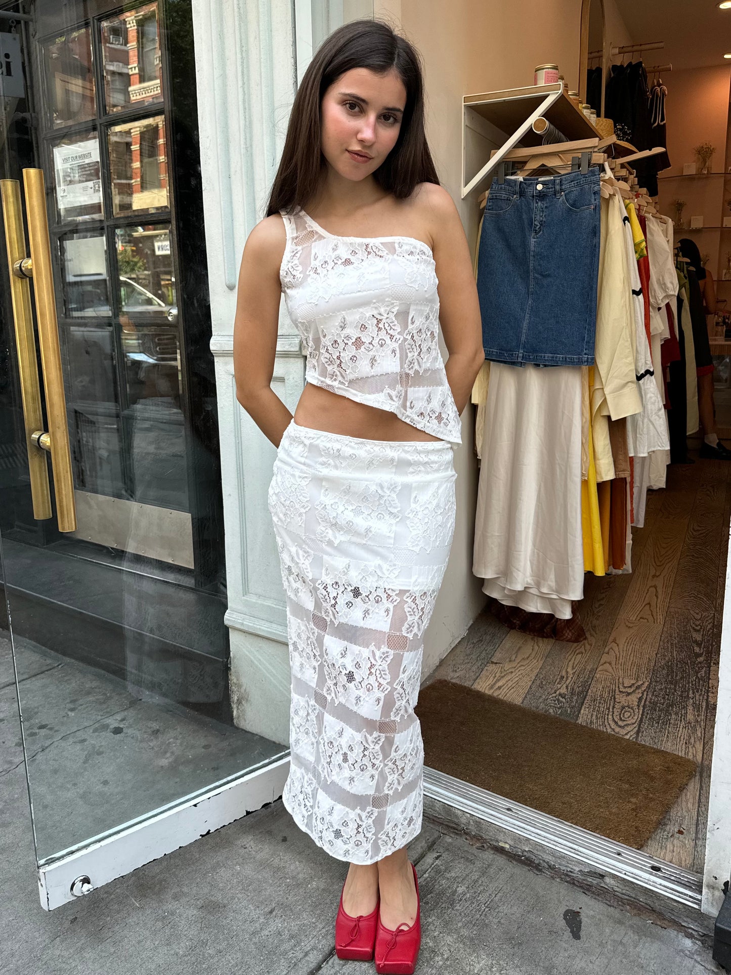 Ayo Lace Top & Midi Skirt Set in White