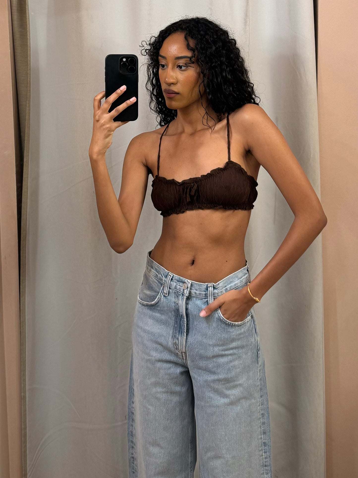 Mariposa Lace Bow Bralette in Brown