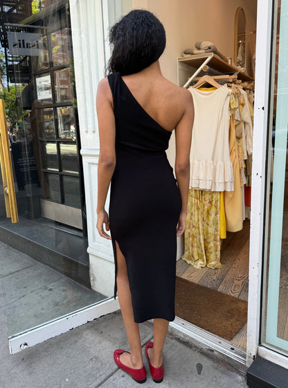 Elea Asym Midi Dress in Black