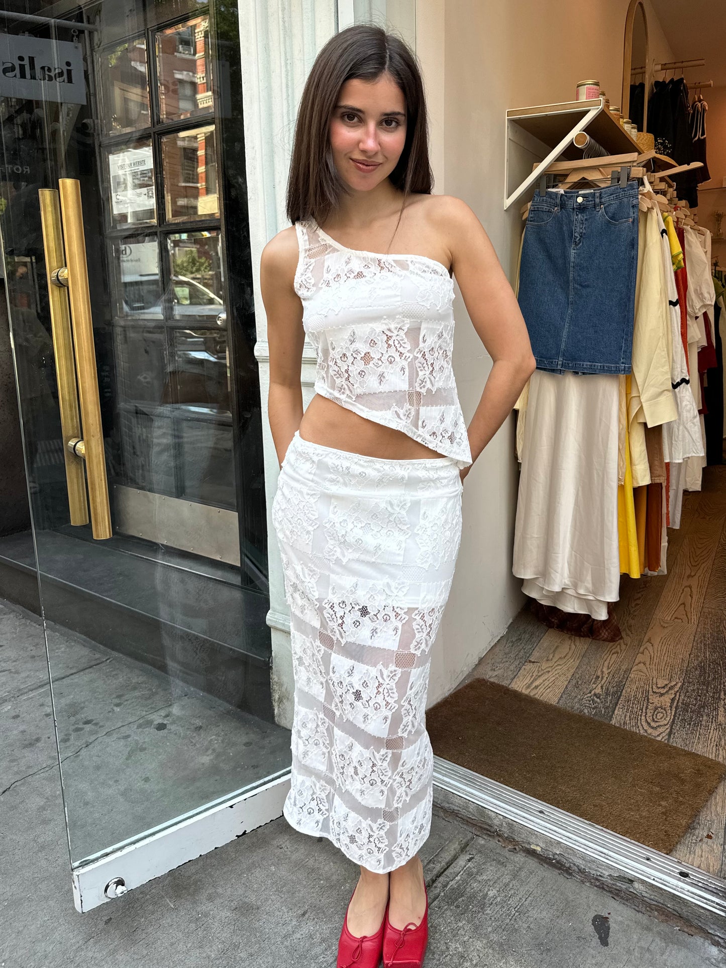 Ayo Lace Top & Midi Skirt Set in White